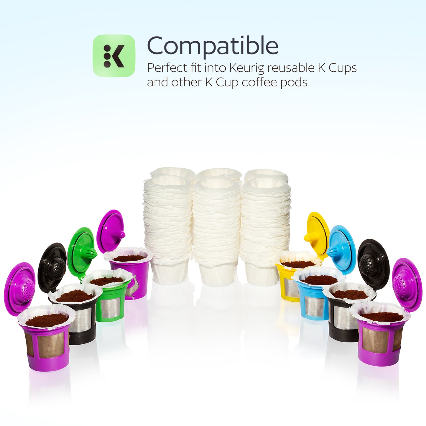 300 Disposable Paper Filters for Keurig Reusable K Cups Filters and Other Single Serve Refillable Capsules (Fits All Brands)