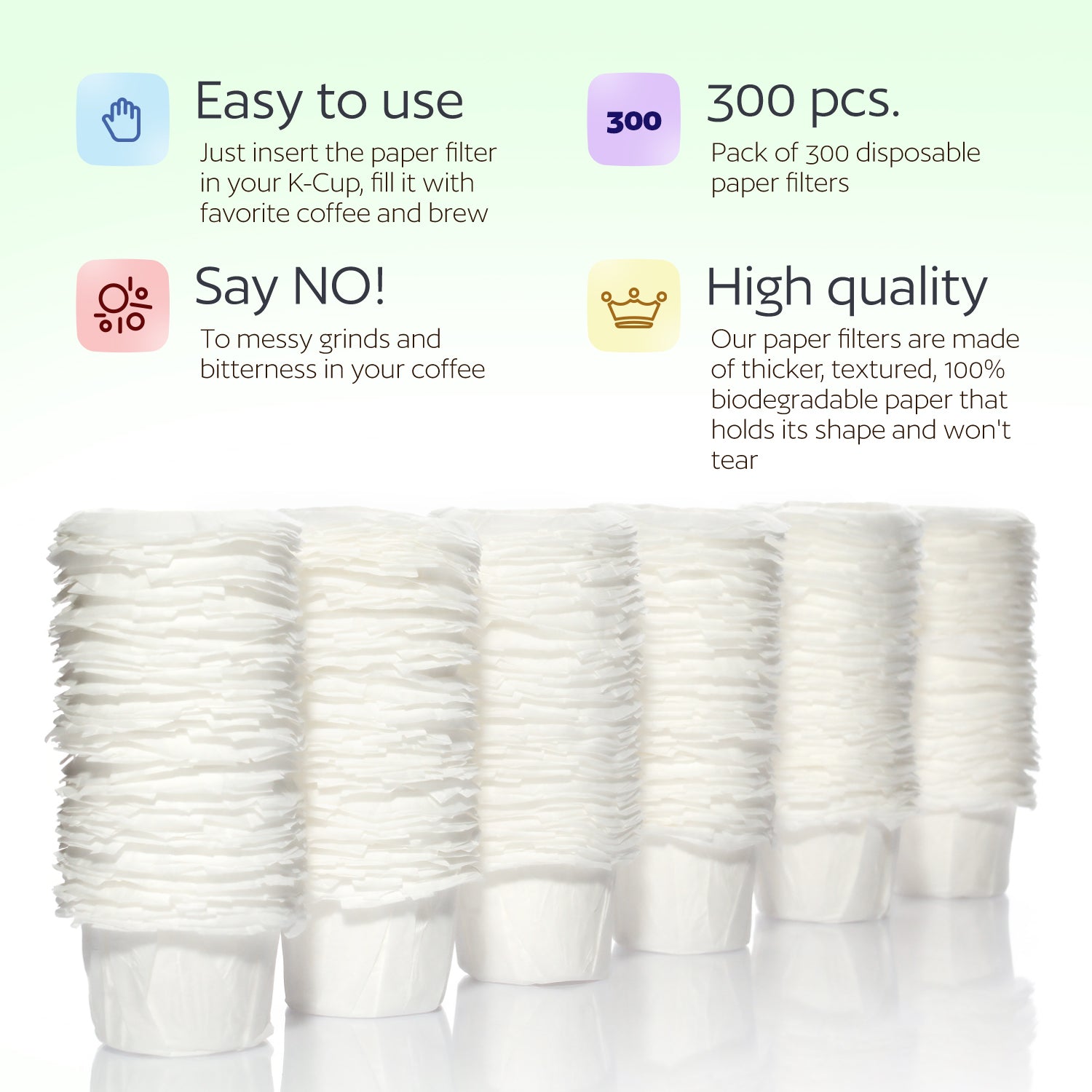 300 Disposable Paper Filters for Keurig Reusable K Cups Filters and Other Single Serve Refillable Capsules (Fits All Brands)