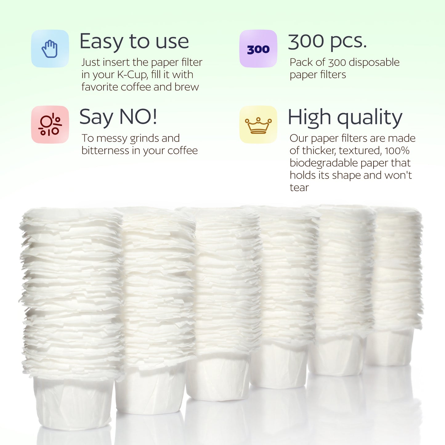 300 Disposable Paper Filters for Keurig Reusable K Cups Filters and Other Single Serve Refillable Capsules (Fits All Brands)