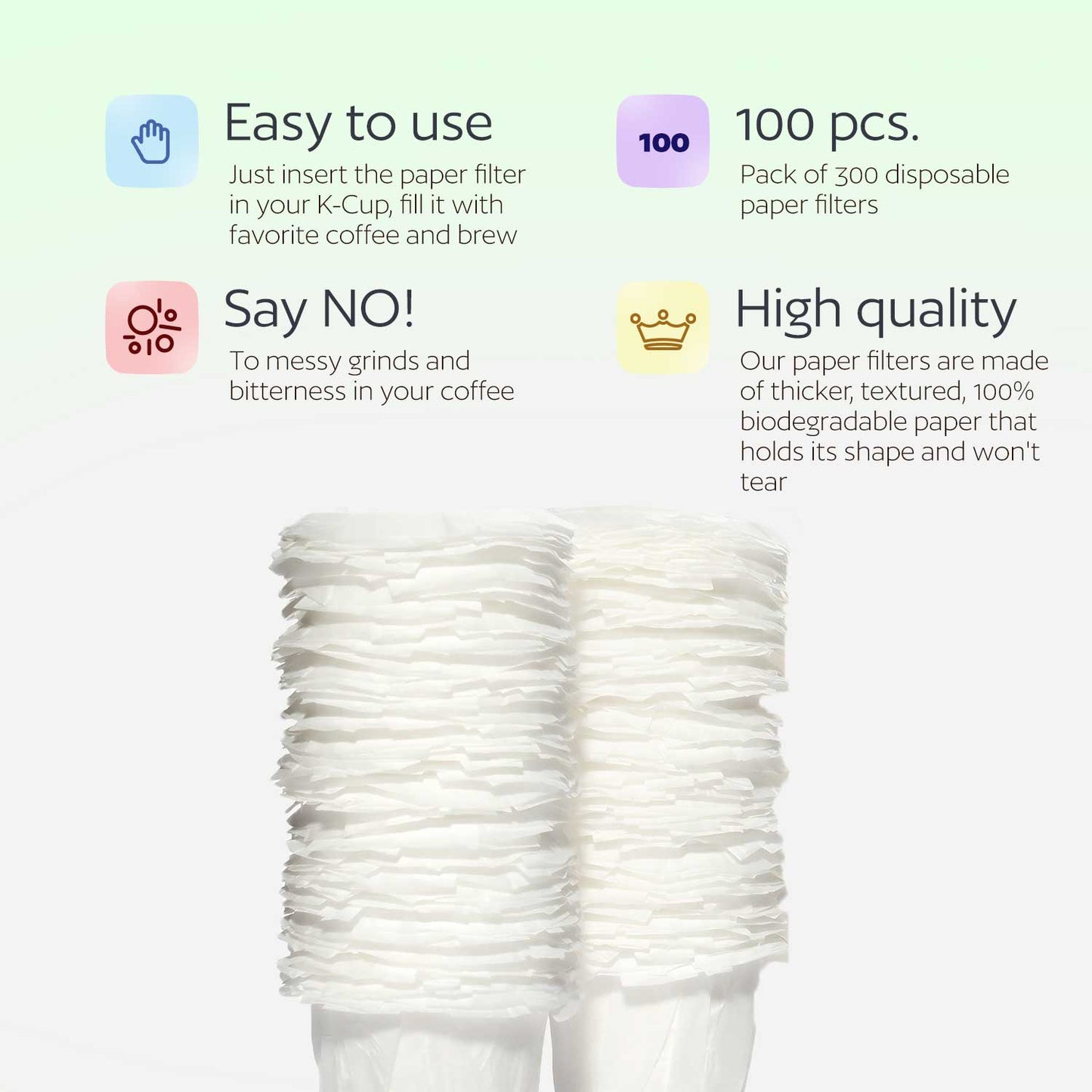 100 Disposable Paper Filters for Keurig Reusable K Cups Filters and Other Single Serve Refillable Capsules (Fits All Brands)