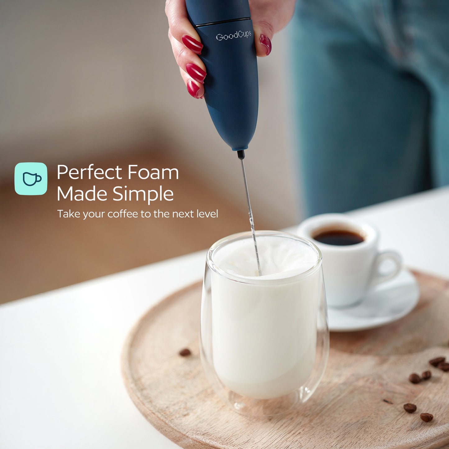 Milk Frother Handheld – Electric Foam Maker Wand with Stainless Steel Whisk – Battery Powered Mini Mixer for Coffee, Matcha, Lattes & Cappuccinos – No Batteries Included
