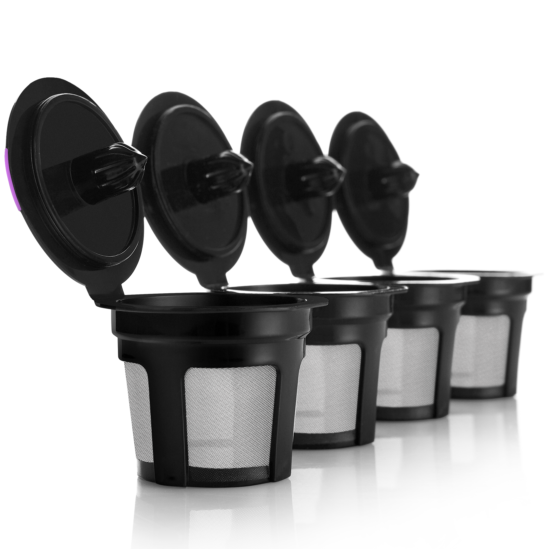 4 Reusable K Cups for Keurig K-Classic, K-Elite, K-Select, K-Cafe, K-Compact, K200, K300, K400, K500, Universal Fit Black Refillable Kcups Coffee Filters for 2.0 and 1.0 Brewers