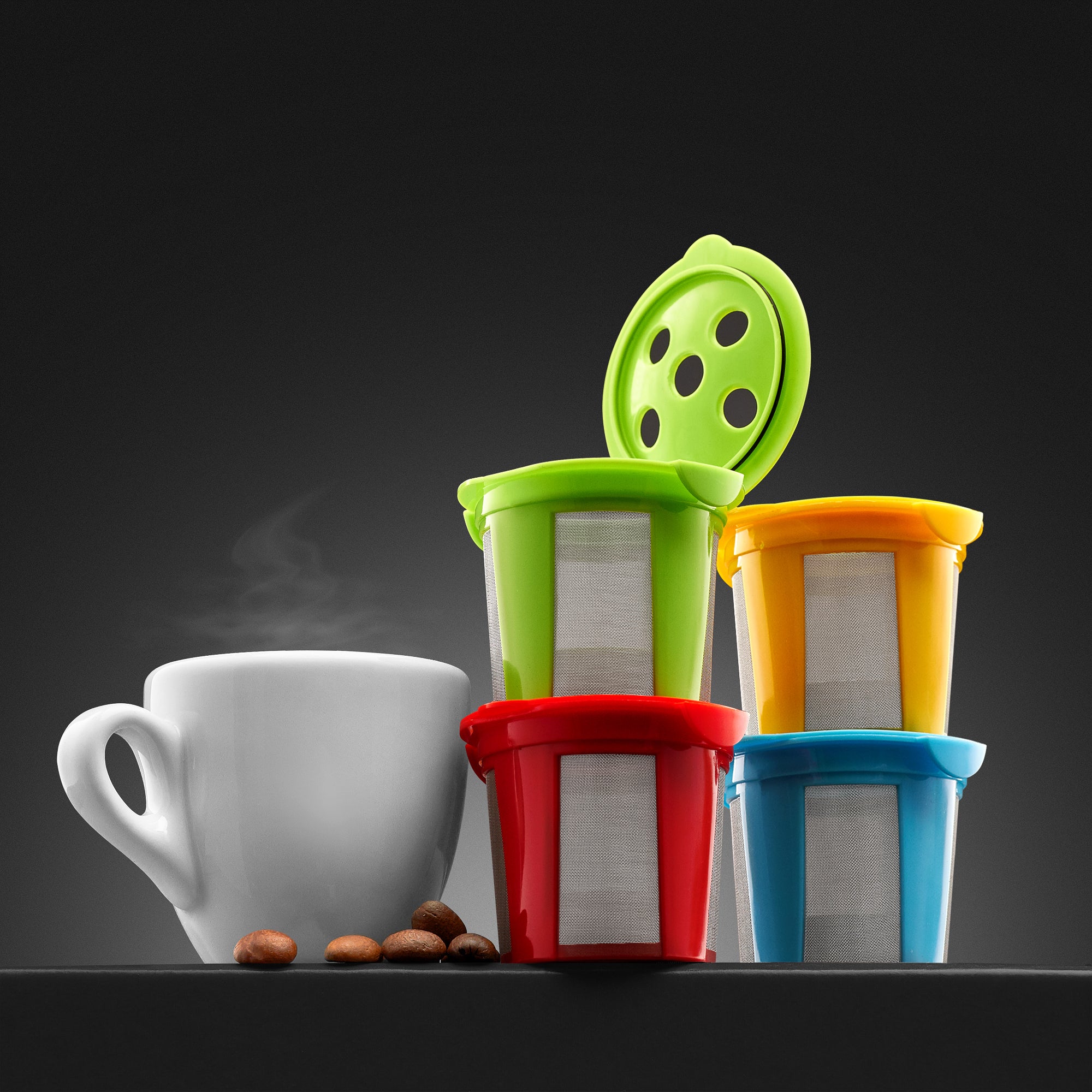 4 Reusable K Cups for Keurig K Supreme, K Supreme Plus and K Slim with Multistream Technology - Multicolored