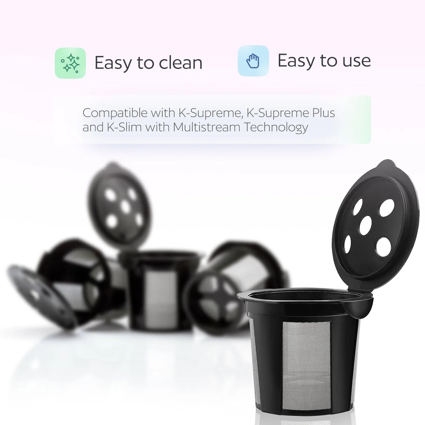 4 Reusable K Cups for Keurig K Supreme, K Supreme Plus and K Slim with Multistream Technology - Black