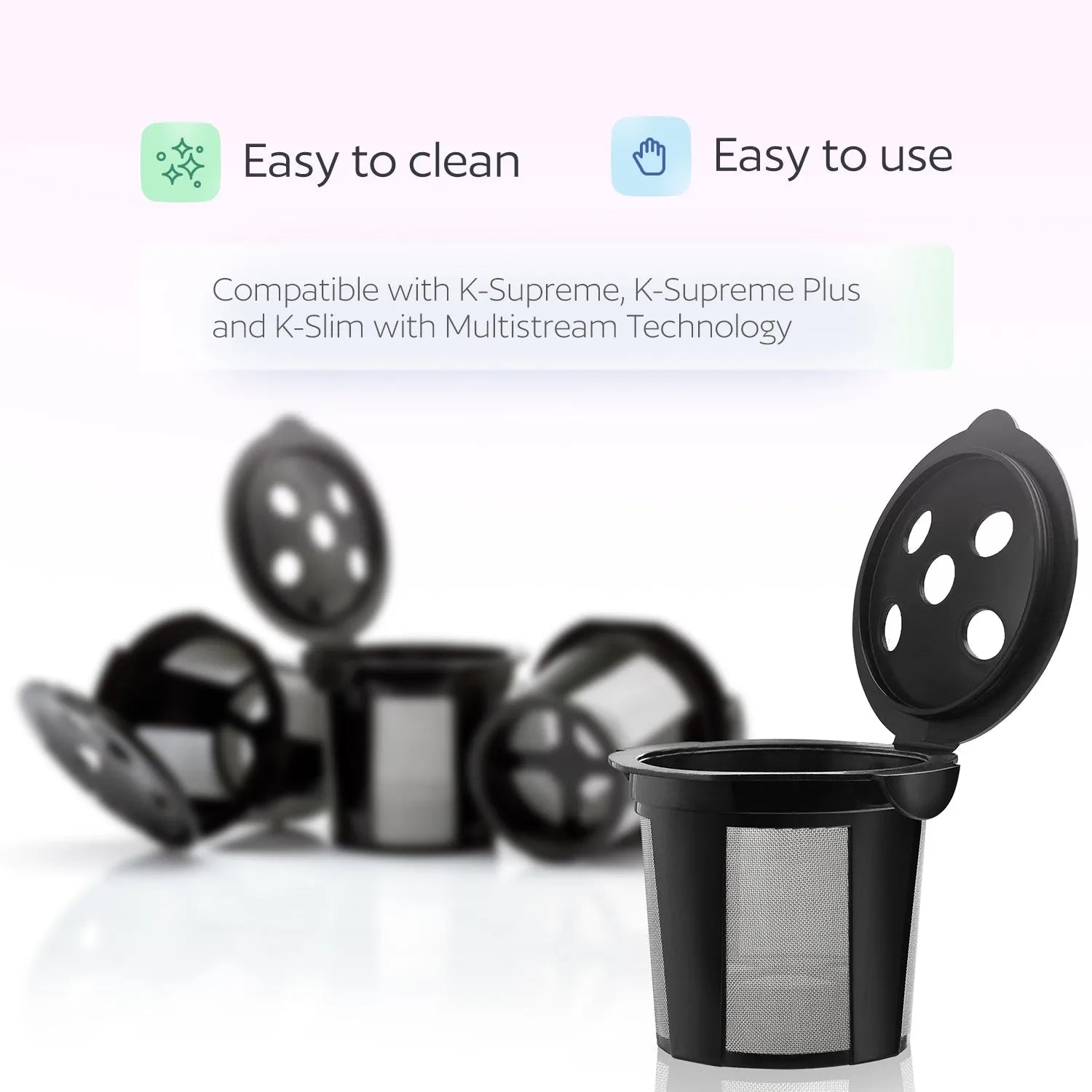 4 Reusable K Cups for Keurig K Supreme, K Supreme Plus and K Slim with Multistream Technology - Black