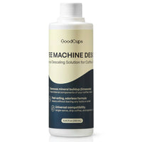 Bottle of GoodCups coffee machine descaling solution on a white background