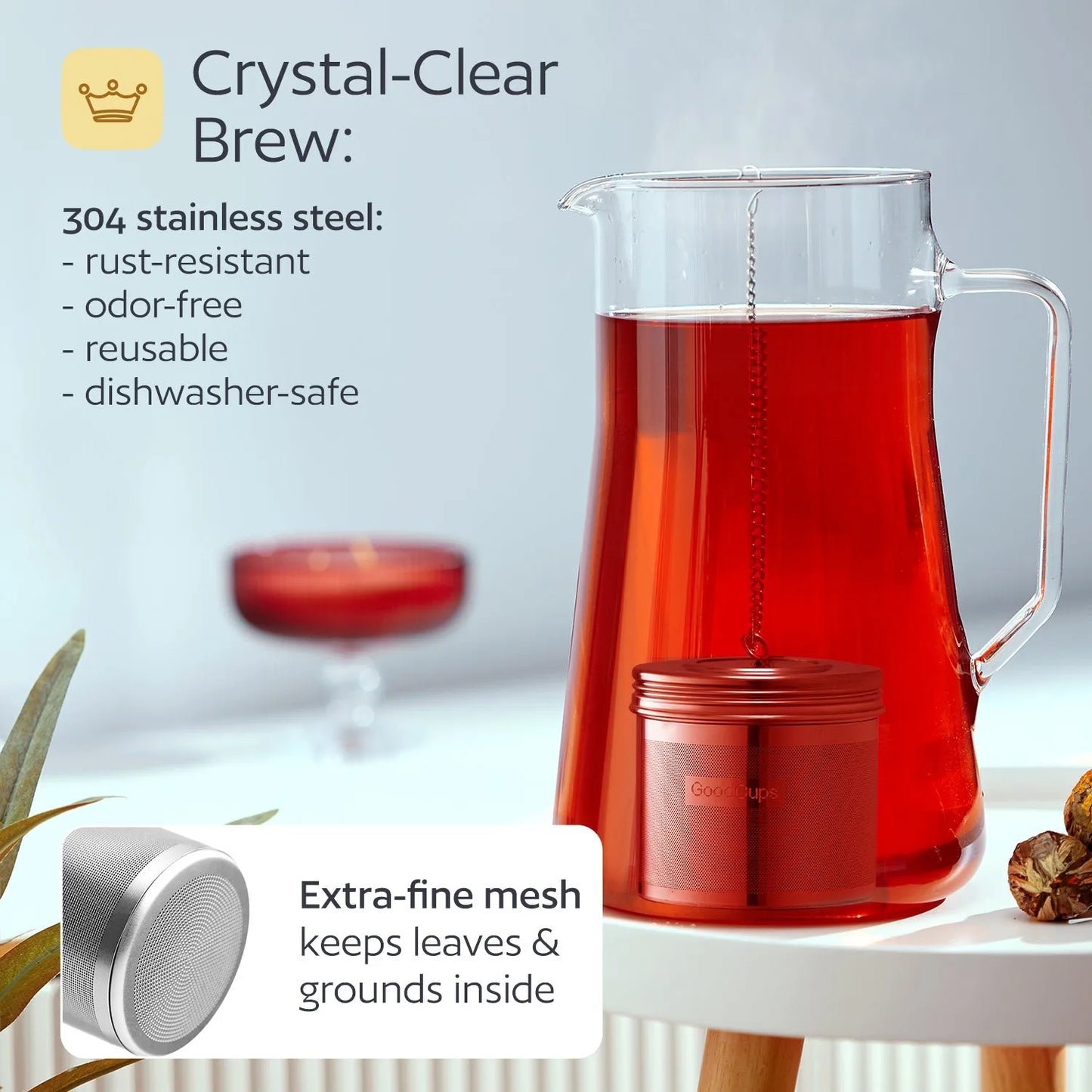 Stainless Steel Tea Infuser – Fine Mesh Loose Leaf Strainer with Lid & Chain | Large