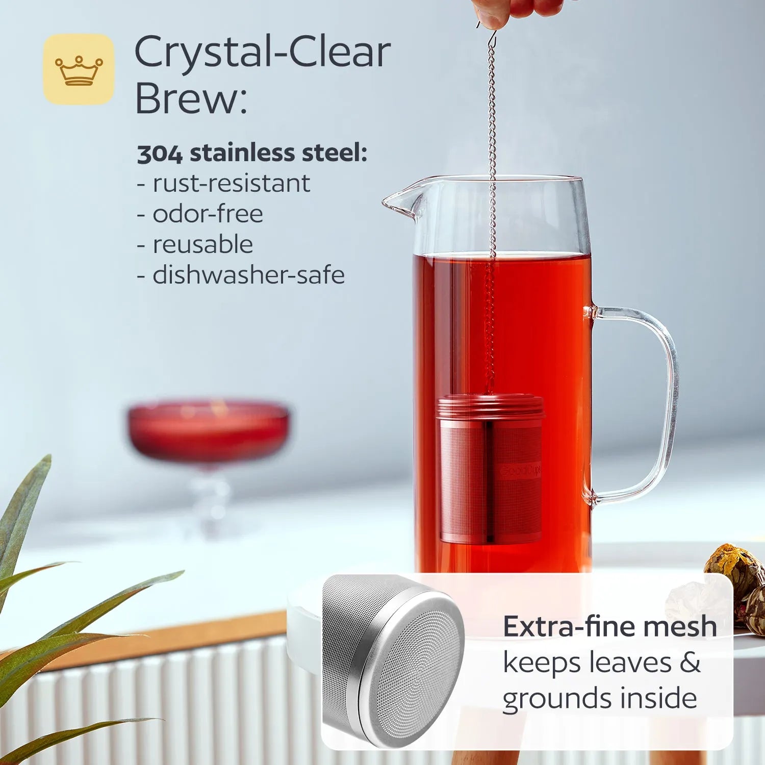 Stainless Steel Tea Infuser – Fine Mesh Loose Leaf Strainer with Lid & Chain | Medium