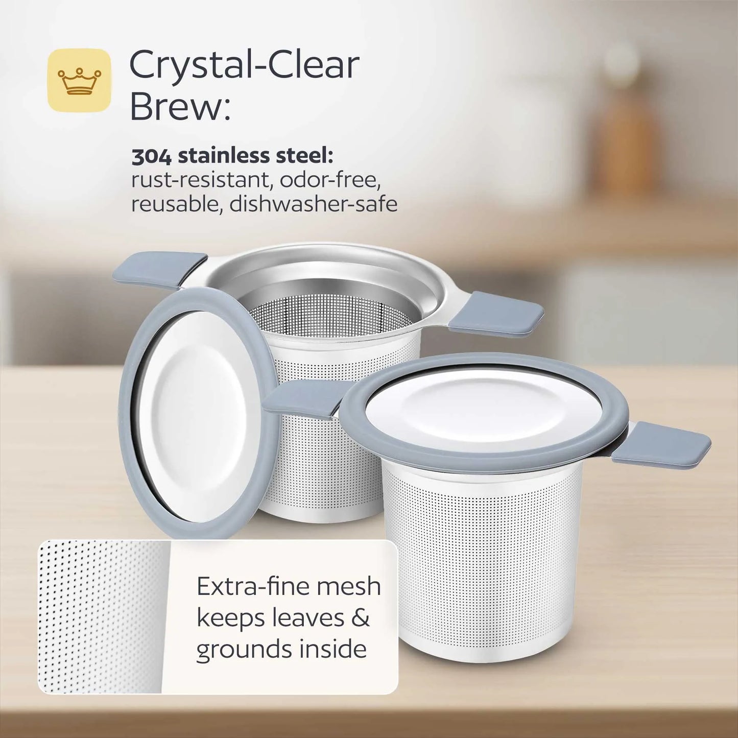 Stainless Steel Tea Infuser – Extra Fine Mesh Loose Leaf Strainer with Lid & Handles