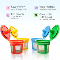 4 Reusable K Cups for Keurig - Universal Fit 1.0 & 2.0 Keurig Coffee Makers - 4 Colors Refillable Kcups Coffee Filters for all Keurig Brewers Family