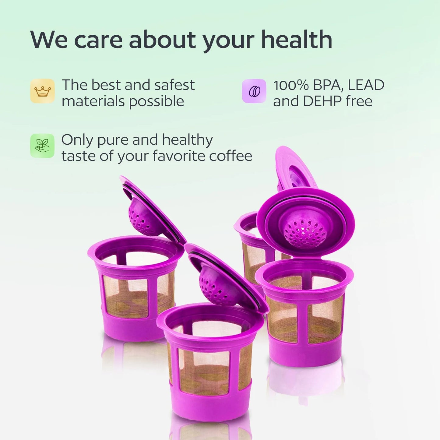 4 Reusable K Cups for Keurig Coffee Makers - BPA Free Universal Fit Purple Refillable Kcups Coffee Filters for 1.0 and 2.0 Keurig Brewers