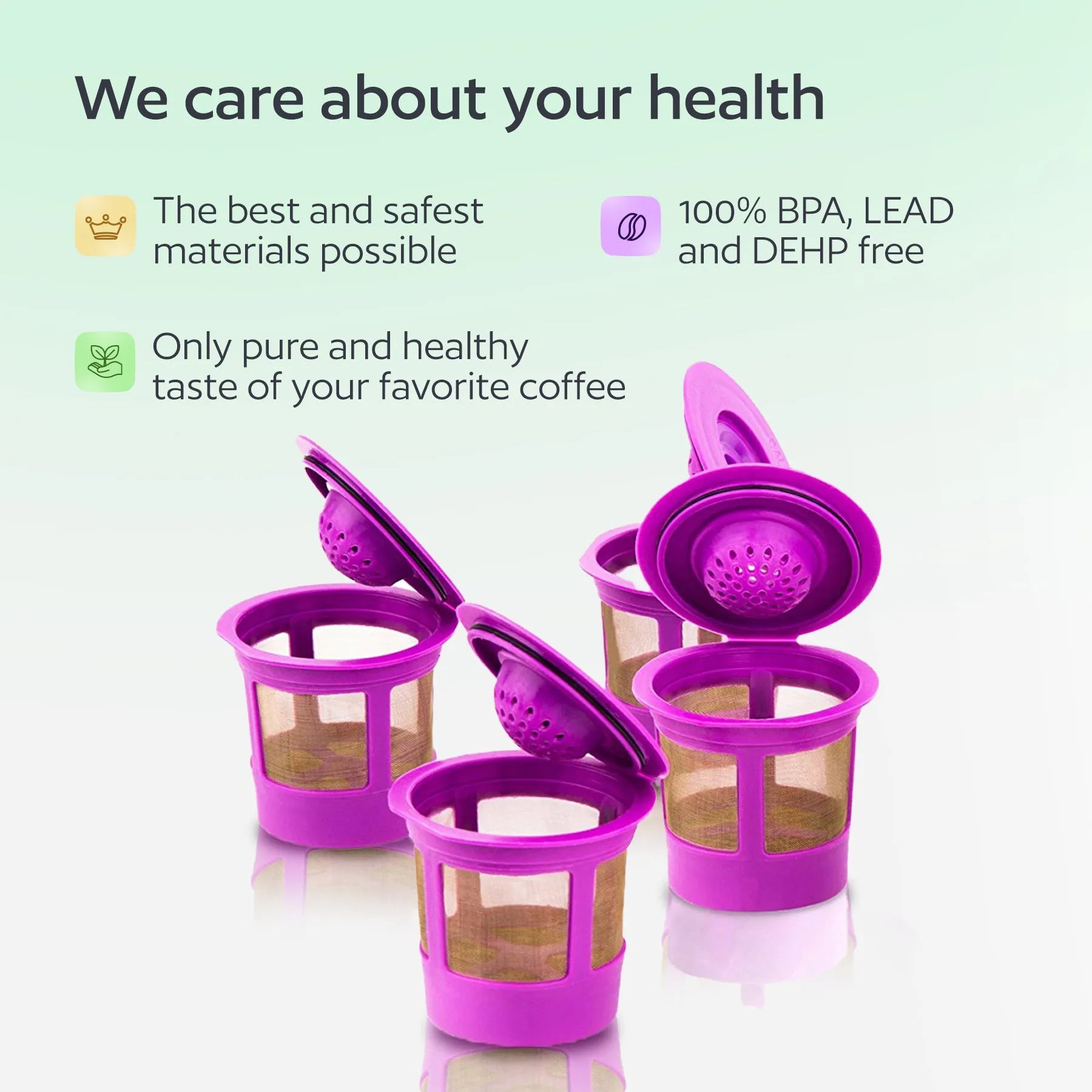 4 Reusable K Cups for Keurig Coffee Makers - BPA Free Universal Fit Purple Refillable Kcups Coffee Filters for 1.0 and 2.0 Keurig Brewers