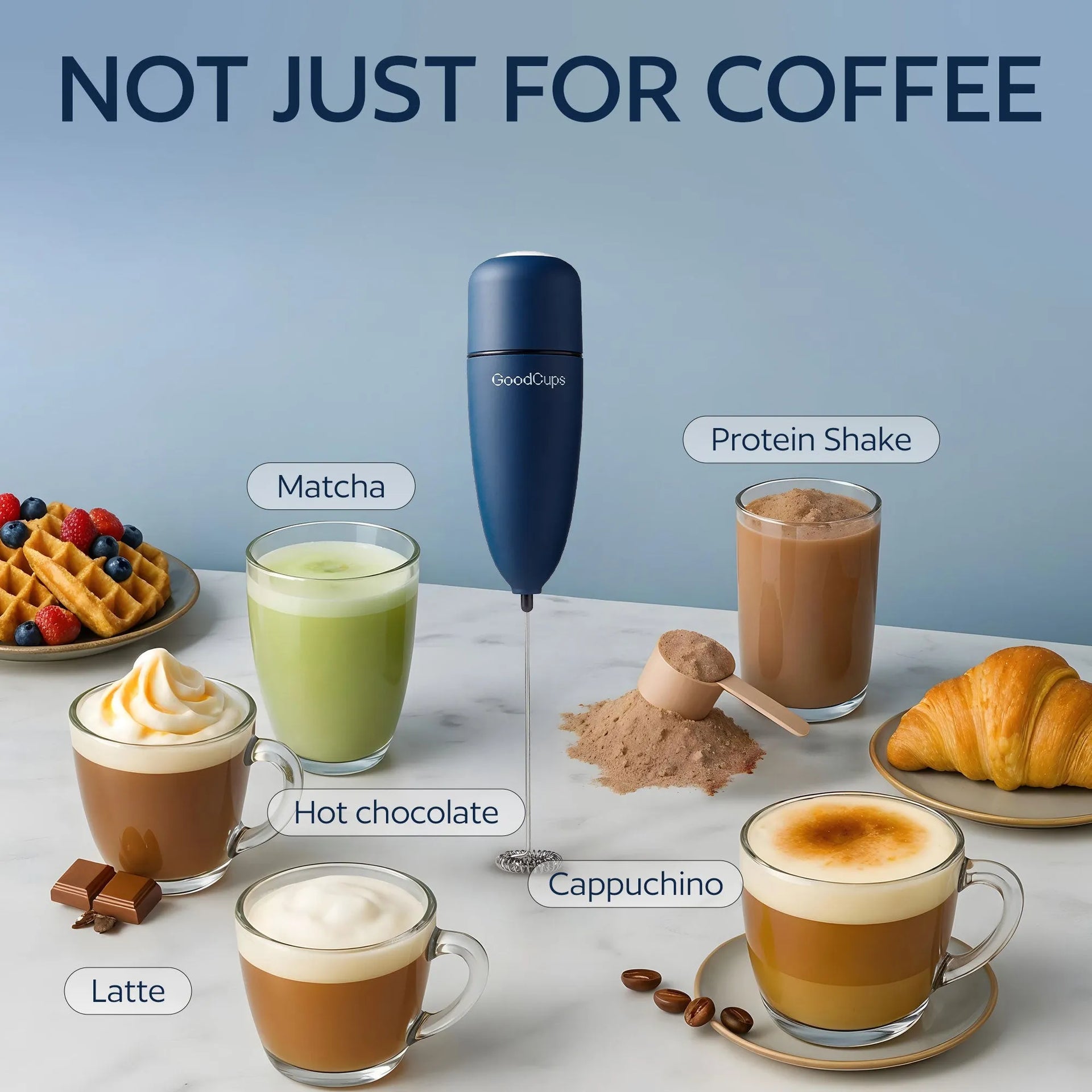 Milk Frother Handheld – Electric Foam Maker Wand with Stainless Steel Whisk – Battery Powered Mini Mixer for Coffee, Matcha, Lattes & Cappuccinos – No Batteries Included