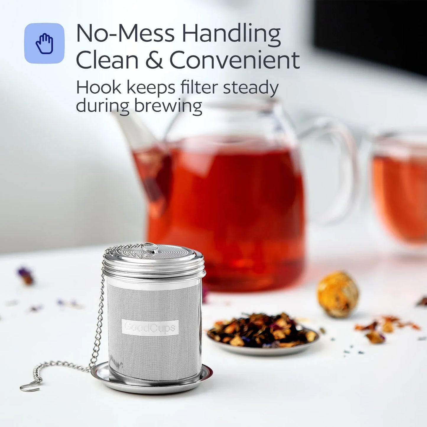 Stainless Steel Tea Infuser – Fine Mesh Loose Leaf Strainer with Lid & Chain | Medium