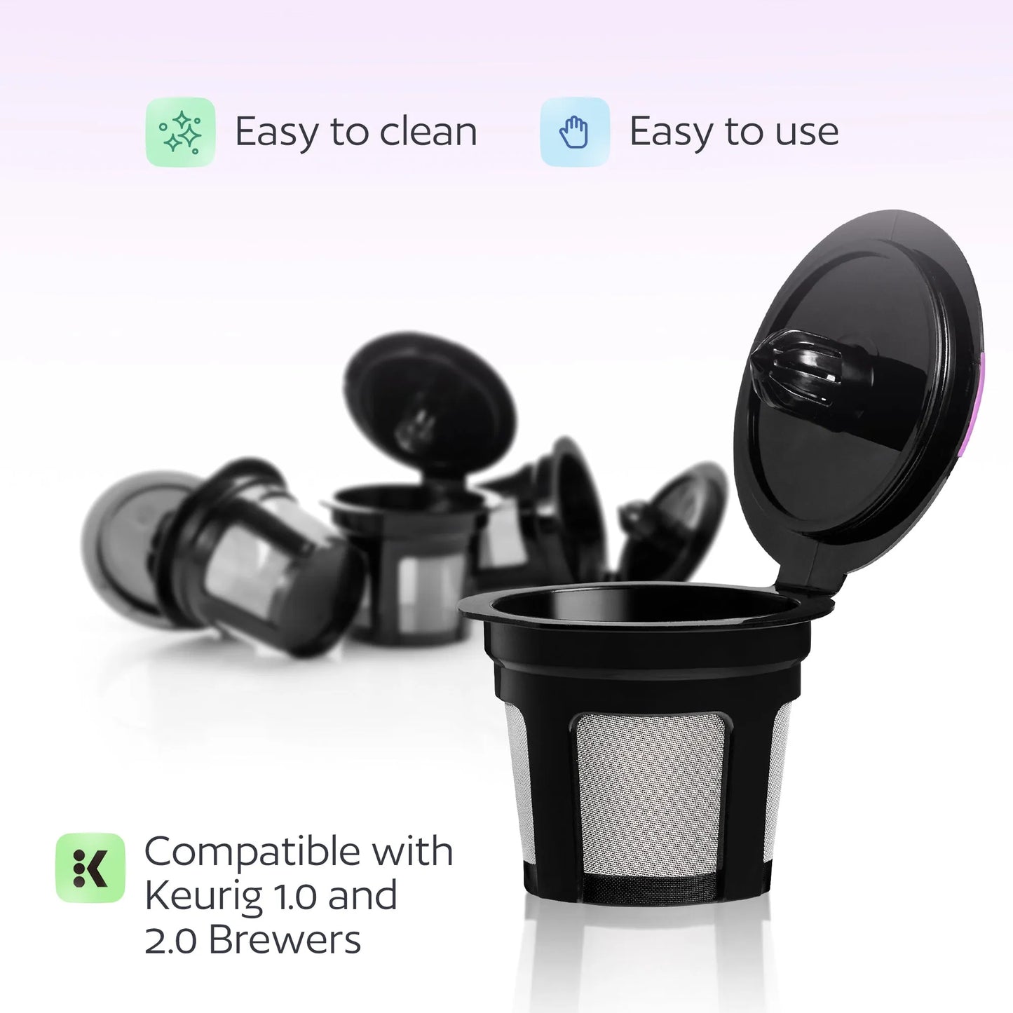 4 Reusable K Cups for Keurig K-Classic, K-Elite, K-Select, K-Cafe, K-Compact, K200, K300, K400, K500, Universal Fit Black Refillable Kcups Coffee Filters for 2.0 and 1.0 Brewers