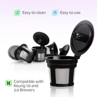 4 Reusable K Cups for Keurig K-Classic, K-Elite, K-Select, K-Cafe, K-Compact, K200, K300, K400, K500, Universal Fit Black Refillable Kcups Coffee Filters for 2.0 and 1.0 Brewers