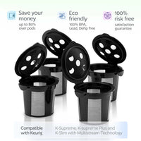 4 Reusable K Cups for Keurig K Supreme, K Supreme Plus and K Slim with Multistream Technology - Black
