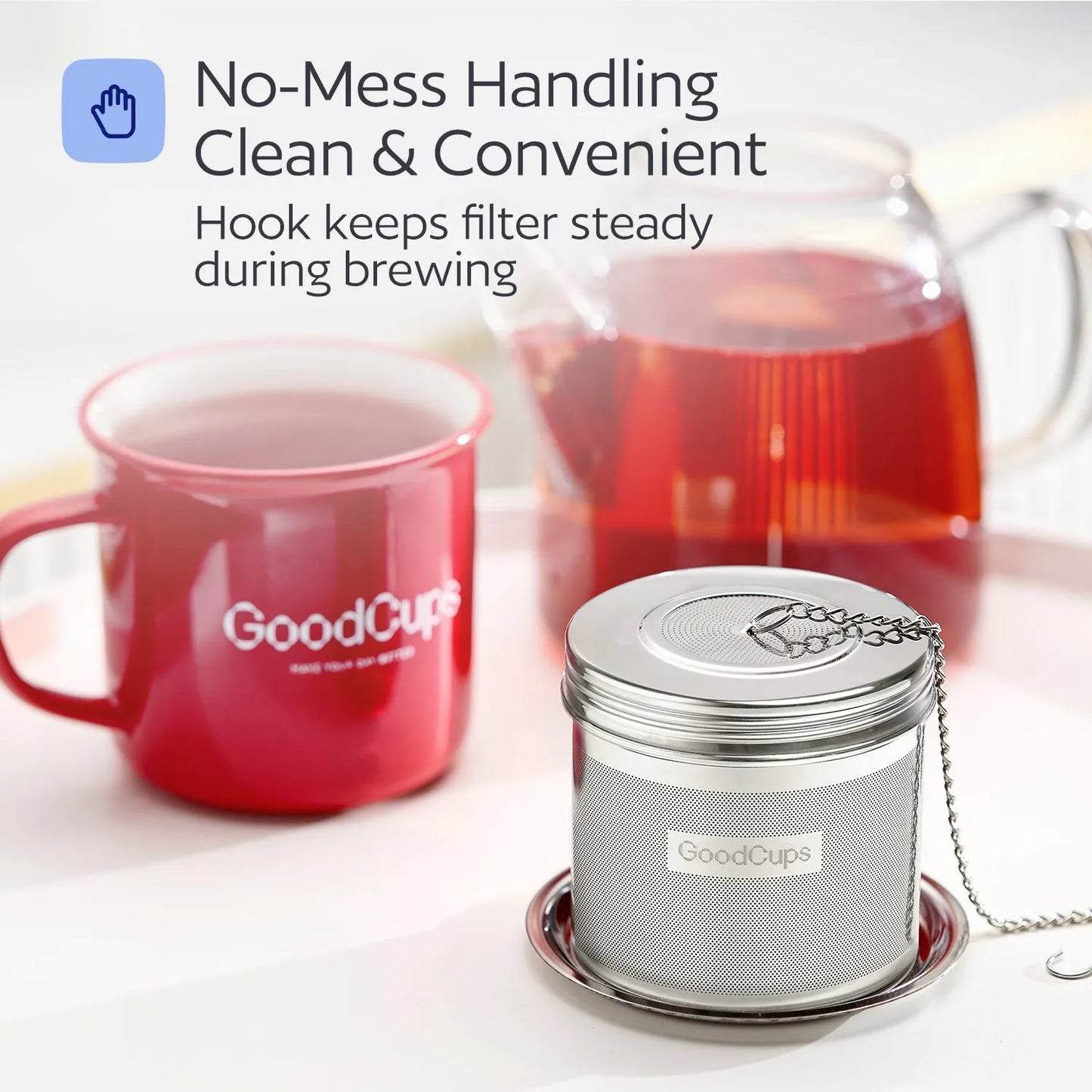 Stainless Steel Tea Infuser – Fine Mesh Loose Leaf Strainer with Lid & Chain | Large