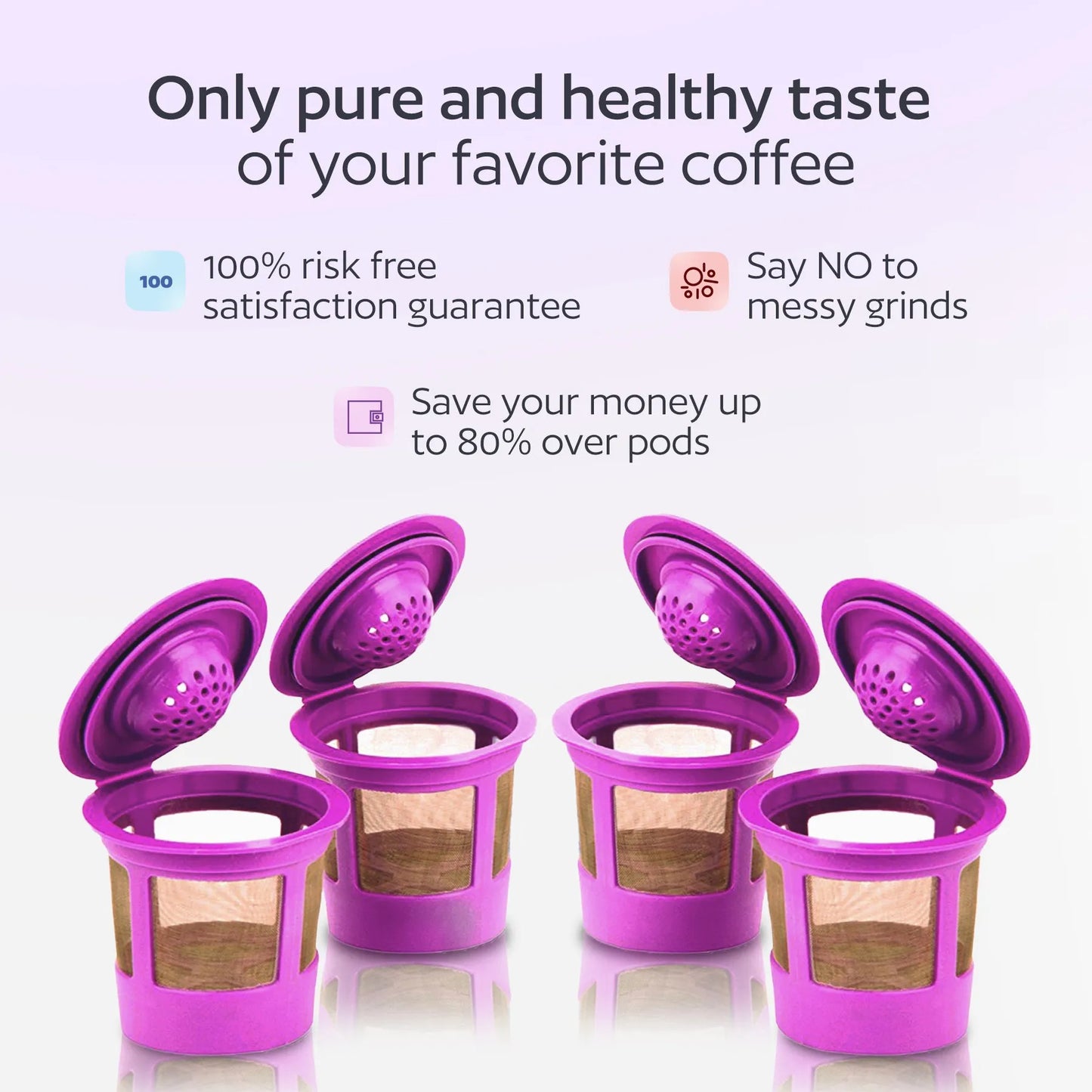 4 Reusable K Cups for Keurig Coffee Makers - BPA Free Universal Fit Purple Refillable Kcups Coffee Filters for 1.0 and 2.0 Keurig Brewers