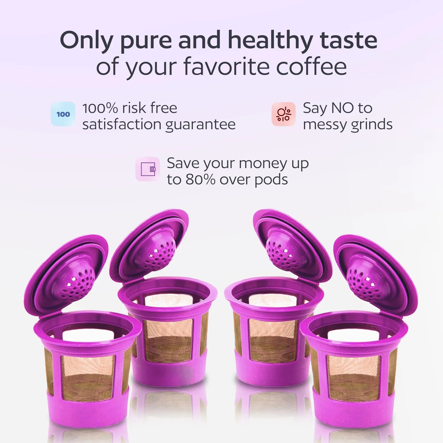 4 Reusable K Cups for Keurig Coffee Makers - BPA Free Universal Fit Purple Refillable Kcups Coffee Filters for 1.0 and 2.0 Keurig Brewers