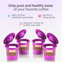4 Reusable K Cups for Keurig Coffee Makers - BPA Free Universal Fit Purple Refillable Kcups Coffee Filters for 1.0 and 2.0 Keurig Brewers