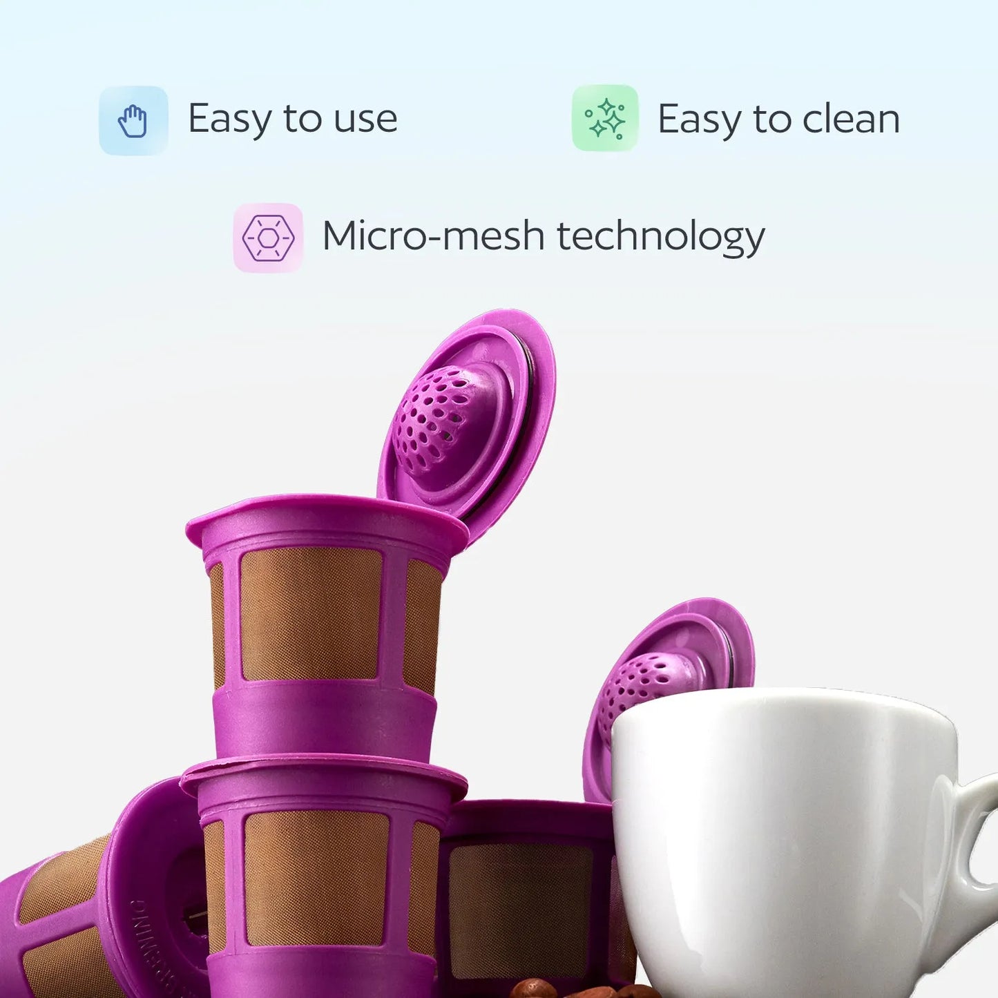 4 Reusable K Cups for Keurig Coffee Makers - BPA Free Universal Fit Purple Refillable Kcups Coffee Filters for 1.0 and 2.0 Keurig Brewers