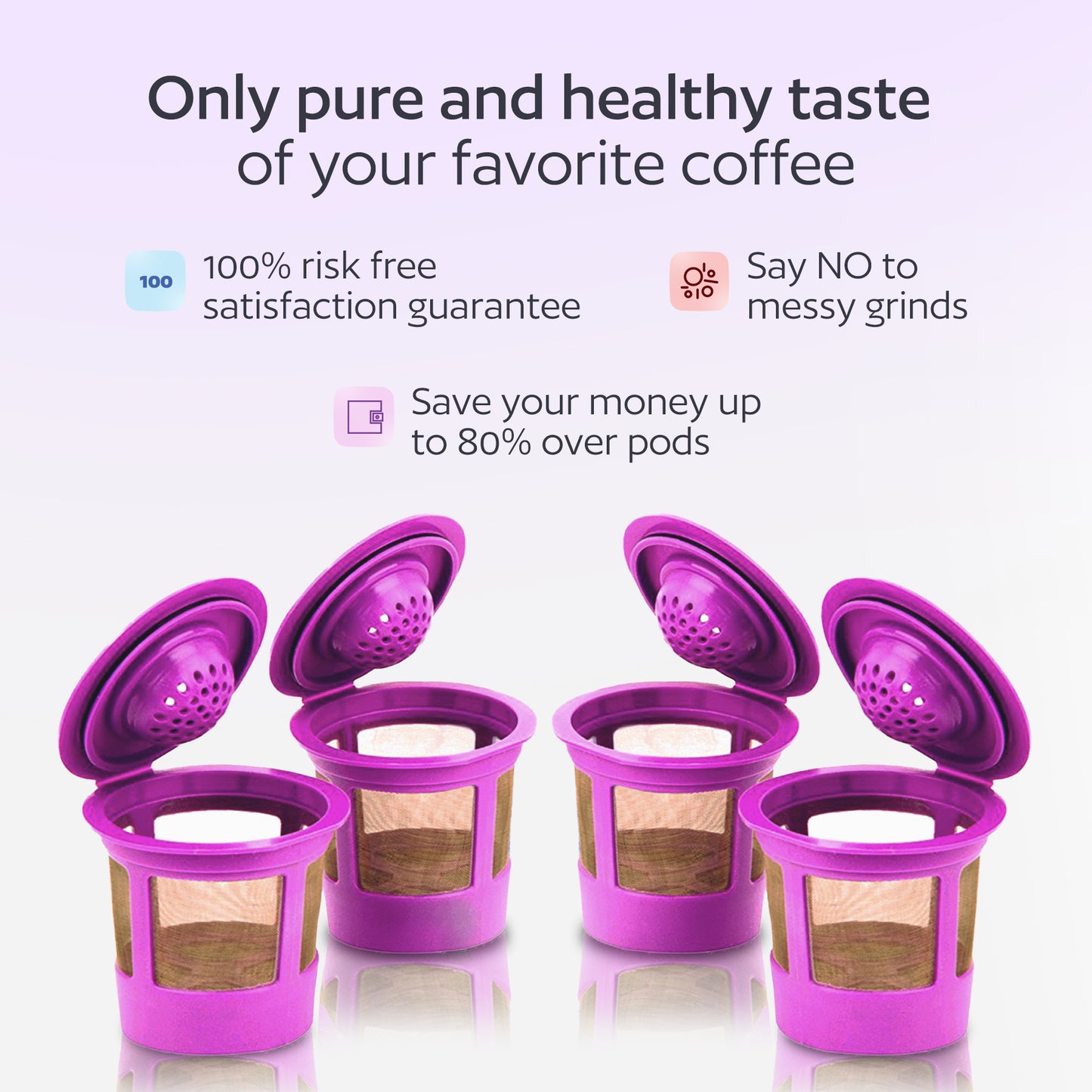 6 Reusable K Cups for Keurig Coffee Makers - BPA Free Universal Fit Purple Refillable Kcups Coffee Filters for 1.0 and 2.0 Keurig Brewers