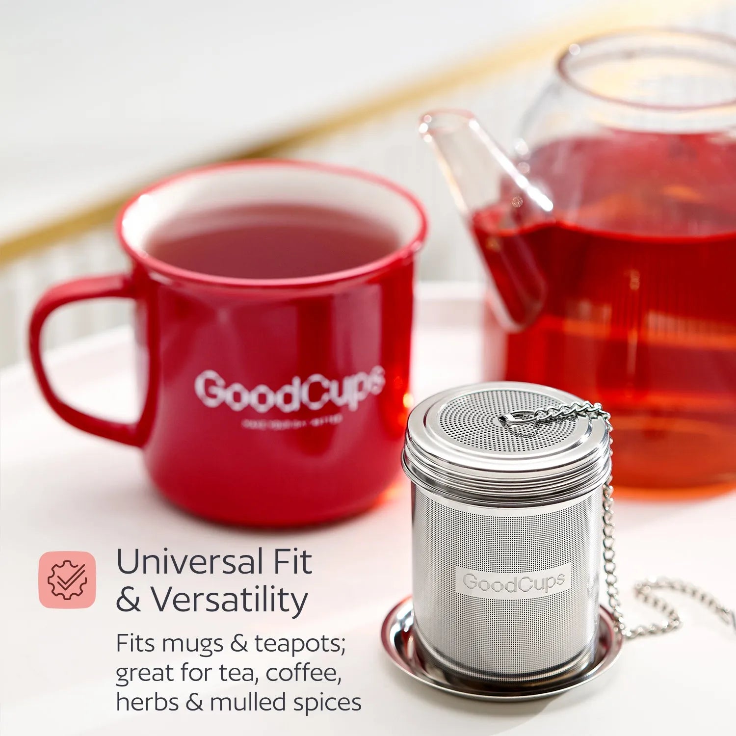 Stainless Steel Tea Infuser – Fine Mesh Loose Leaf Strainer with Lid & Chain | Medium