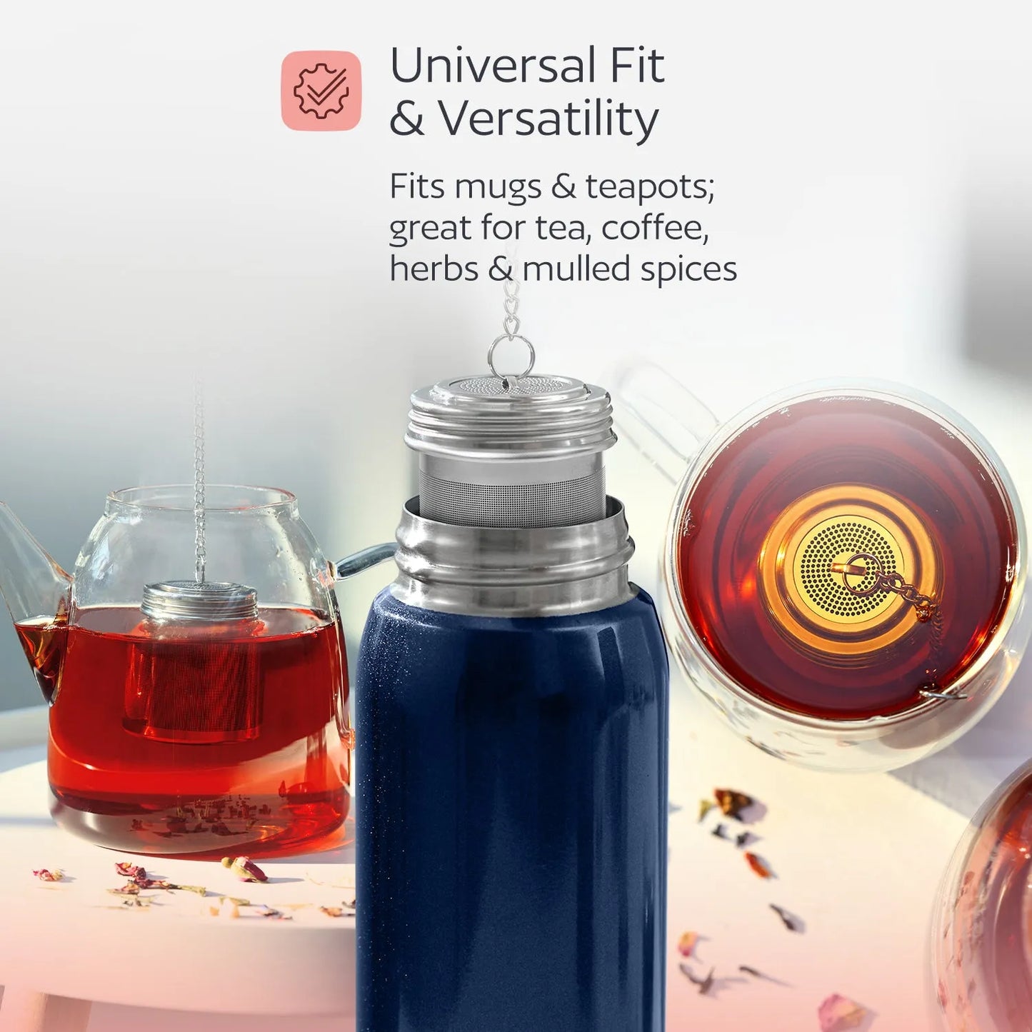 Stainless Steel Tea Infuser – Fine Mesh Loose Leaf Strainer with Lid & Chain