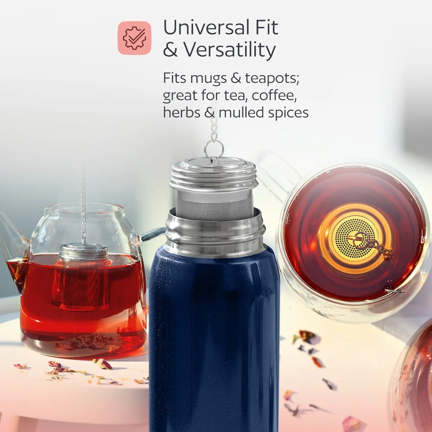 Stainless Steel Tea Infuser – Fine Mesh Loose Leaf Strainer with Lid & Chain