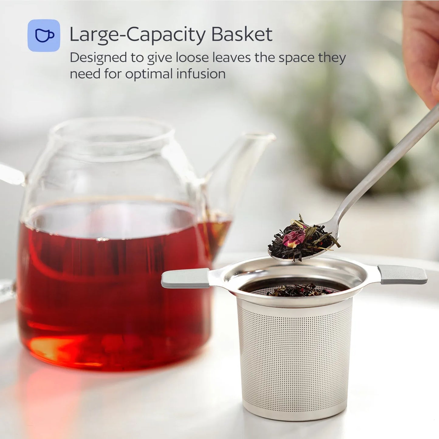 Stainless Steel Tea Infuser – Extra Fine Mesh Loose Leaf Strainer with Lid & Handles