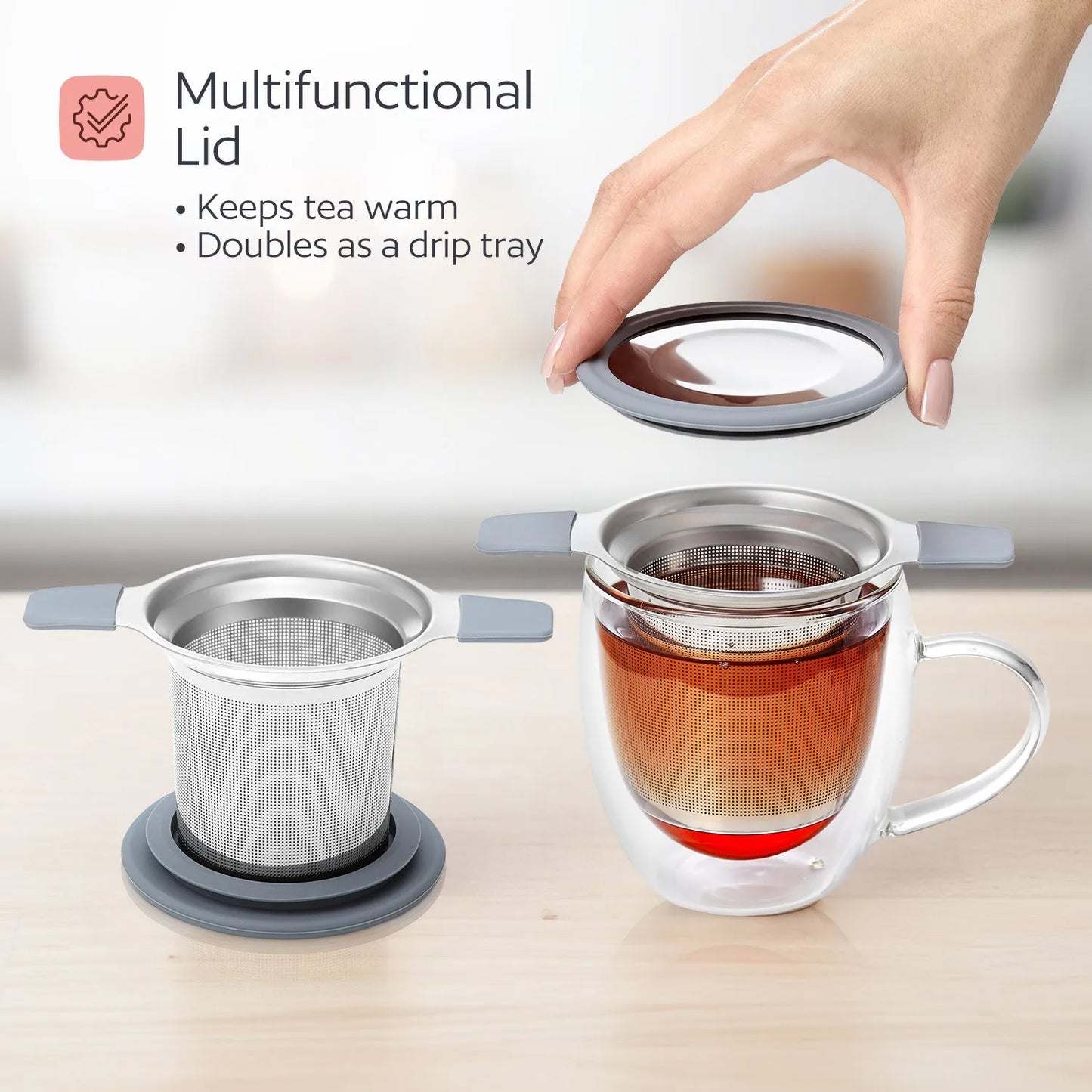 Stainless Steel Tea Infuser – Extra Fine Mesh Loose Leaf Strainer with Lid & Handles