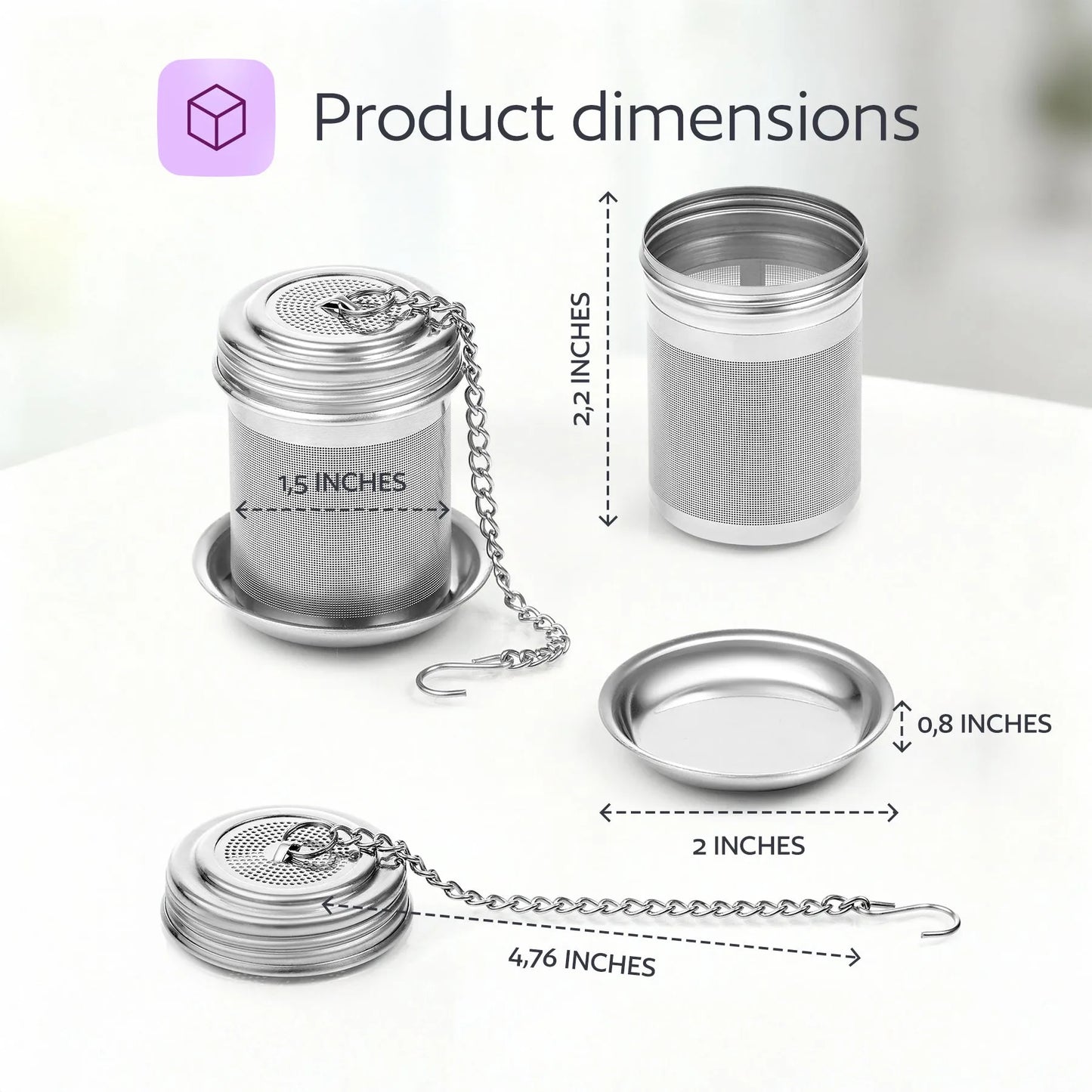 Stainless Steel Tea Infuser – Fine Mesh Loose Leaf Strainer with Lid & Chain