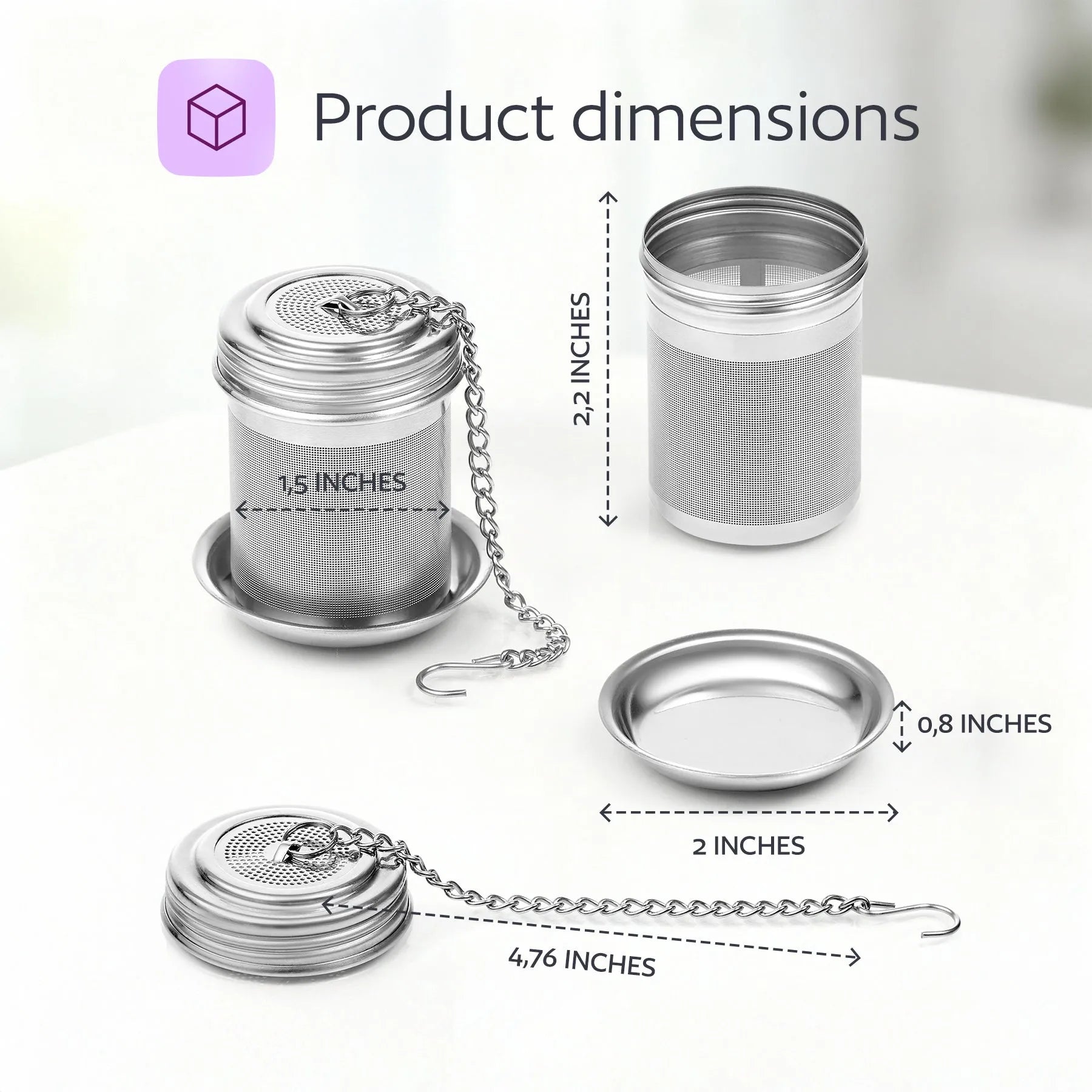 Stainless Steel Tea Infuser – Fine Mesh Loose Leaf Strainer with Lid & Chain