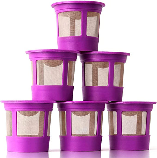6 Reusable K Cups for Keurig Coffee Makers - BPA Free Universal Fit Purple Refillable Kcups Coffee Filters for 1.0 and 2.0 Keurig Brewers