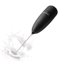 Black milk frother with 'GoodCups' branding on a white background with splashed milk.