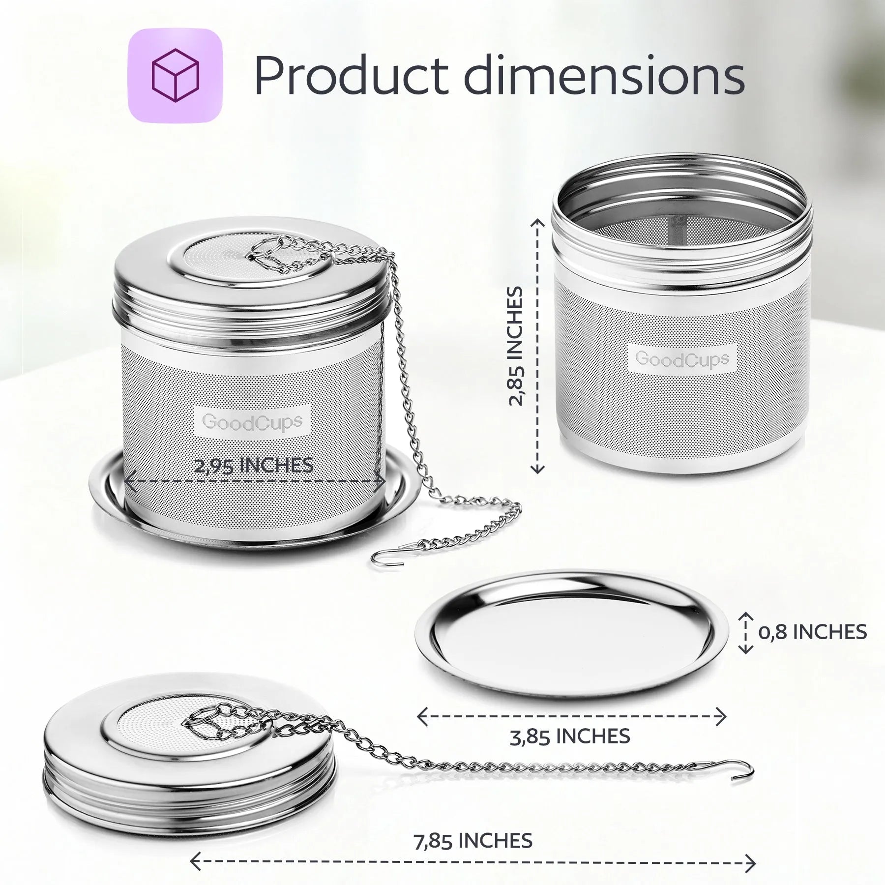 Stainless Steel Tea Infuser – Fine Mesh Loose Leaf Strainer with Lid & Chain | Large