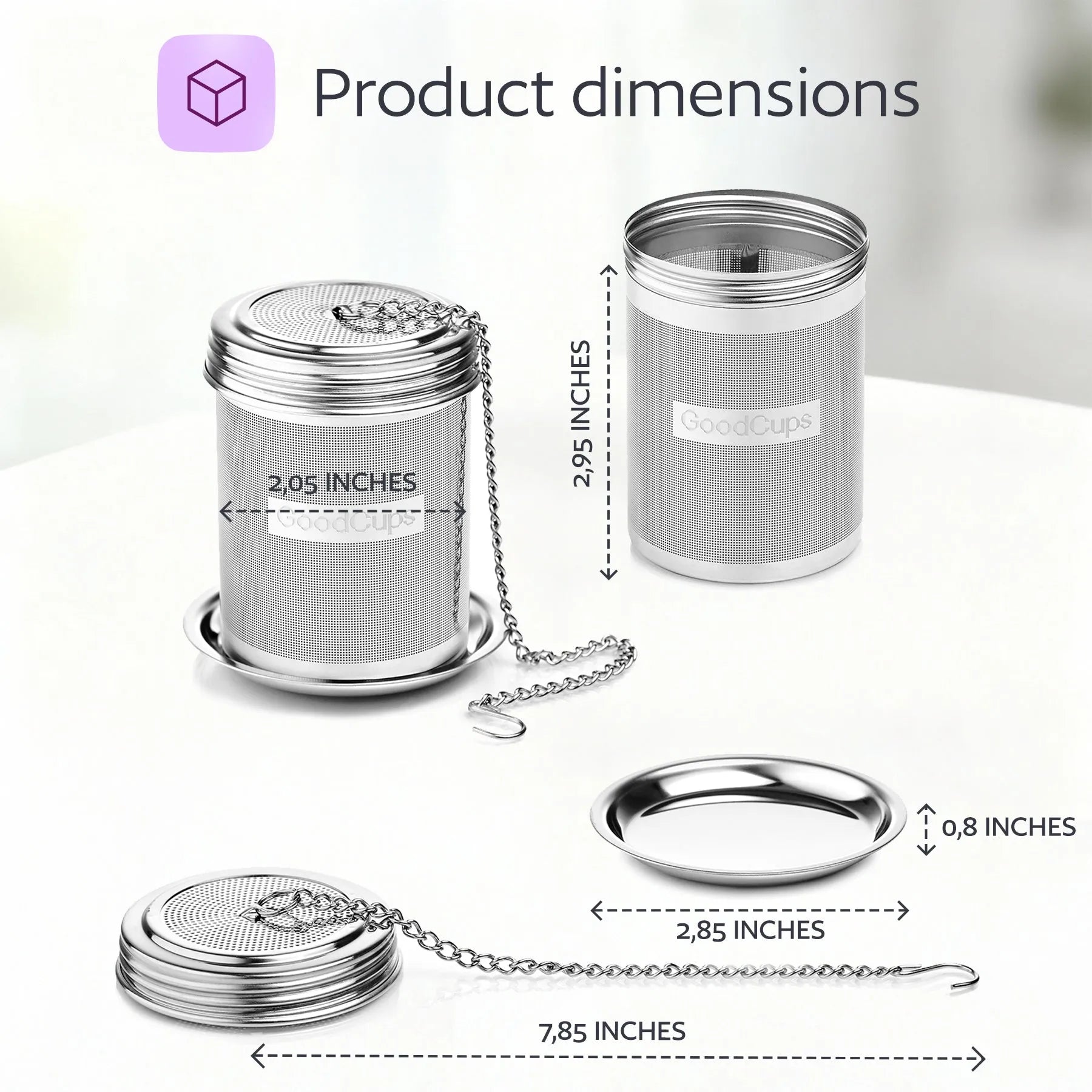 Stainless Steel Tea Infuser – Fine Mesh Loose Leaf Strainer with Lid & Chain | Medium