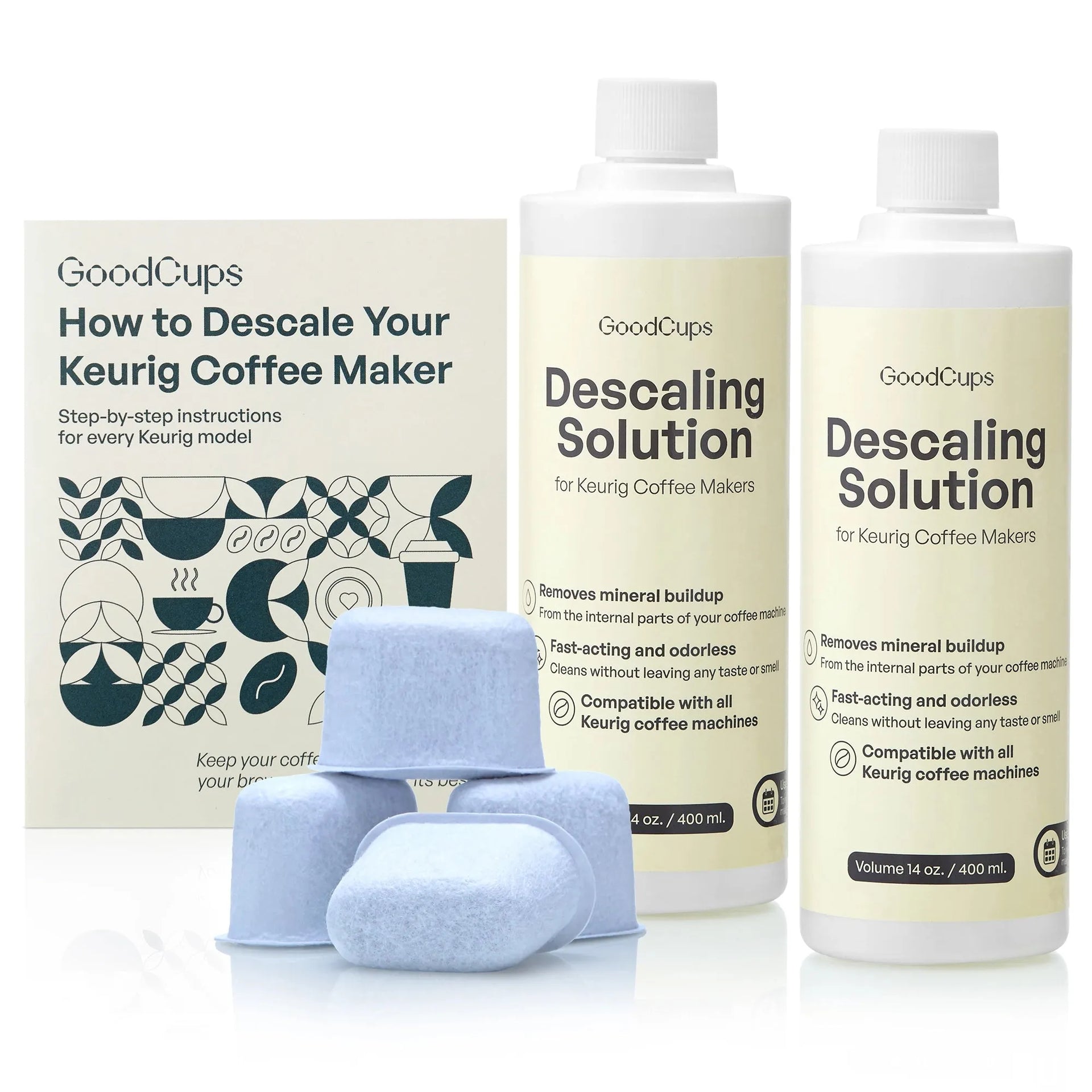 Descaler Kit for Keurig – 2 Bottles & 4 Water Filters | Universal Keurig Cleaner
