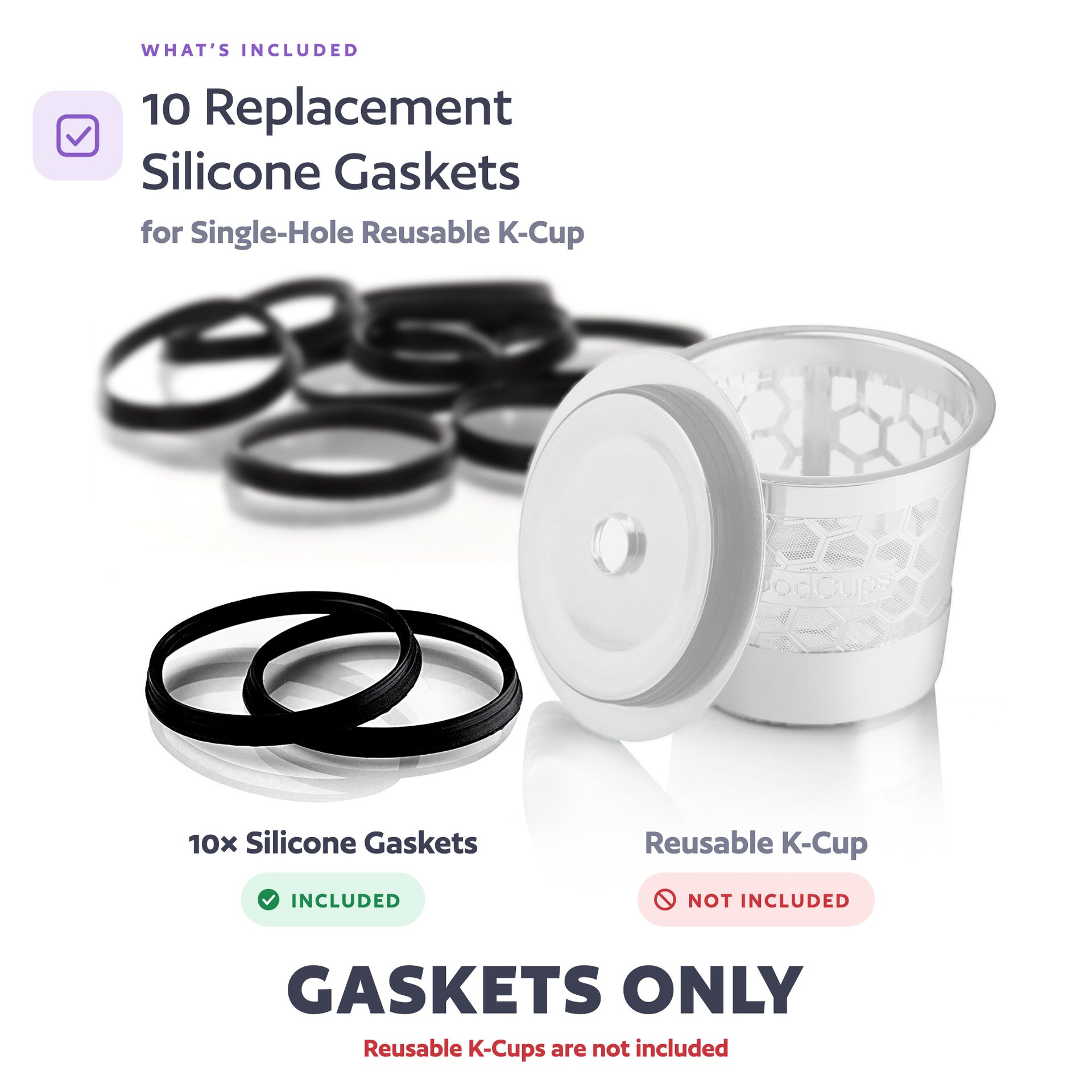 10-Pack Replacement Silicone Gaskets for Single-Stream Reusable K-Cups