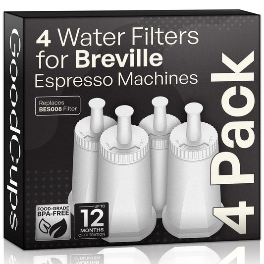 GoodCups box of 4 replacement water filters for Breville espresso machines, replaces the BES008 filter