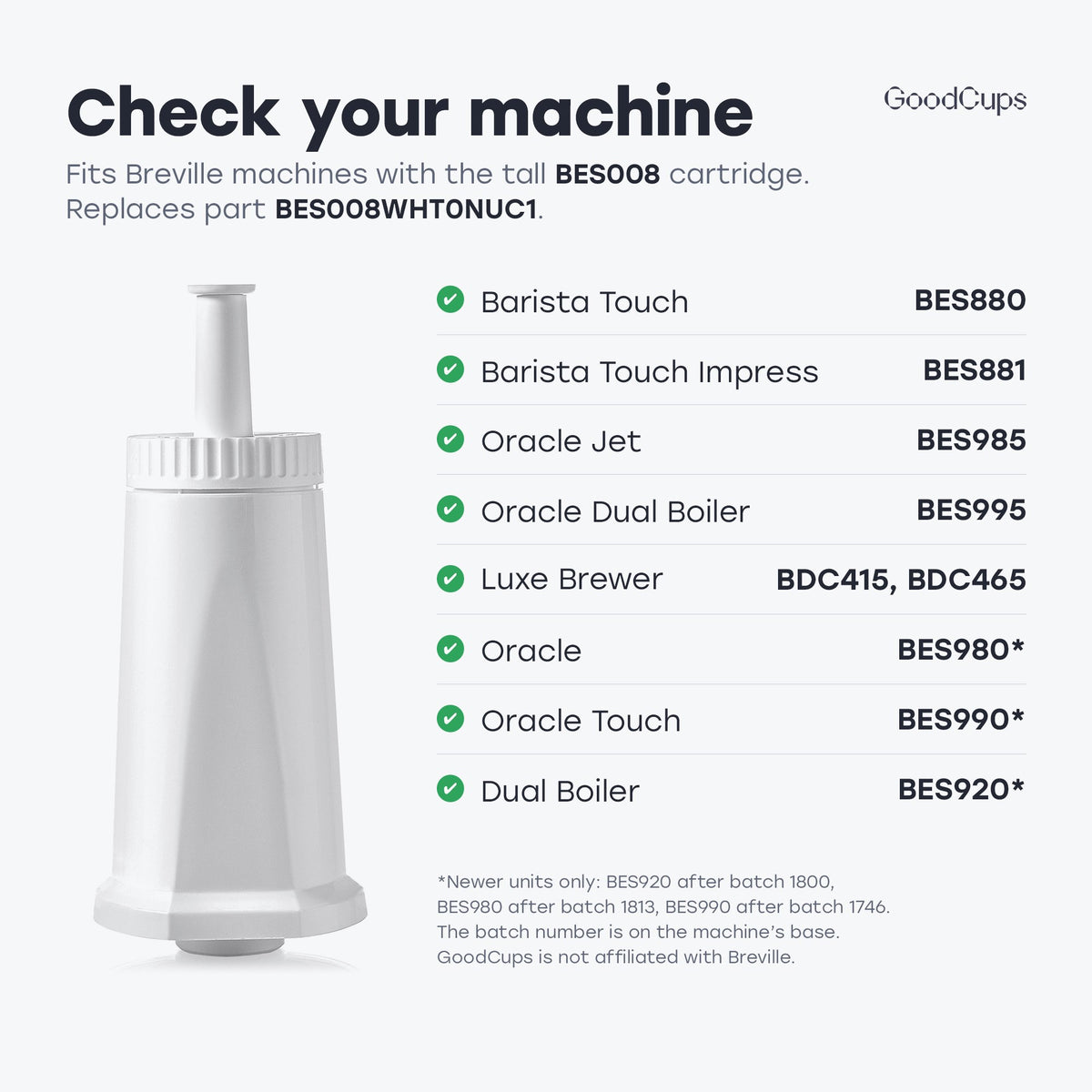 Fits Barista Touch, Touch Impress, Oracle Jet, Oracle Dual Boiler, Luxe Brewer and newer Oracle and Dual Boiler