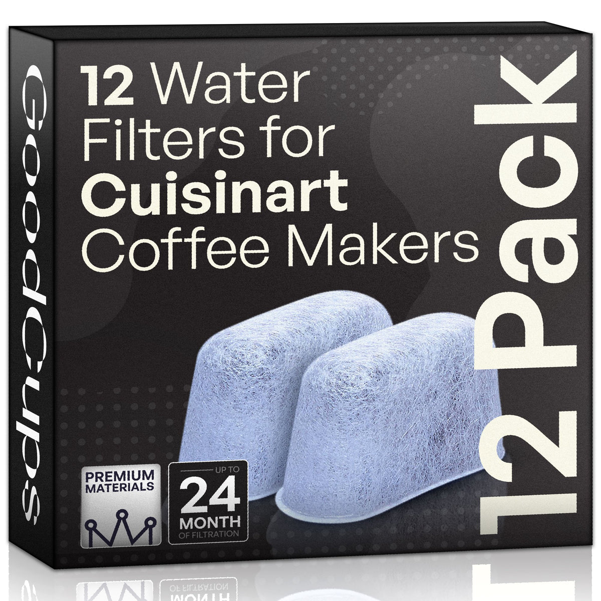 GoodCups 12 charcoal water filters for Cuisinart coffee makers, box and filters