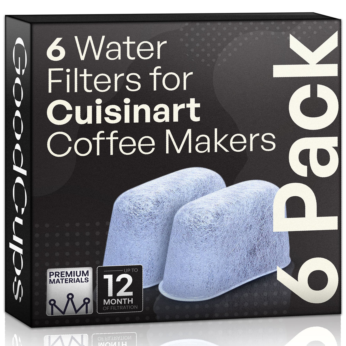 GoodCups 6 charcoal water filters for Cuisinart coffee makers, box and filters