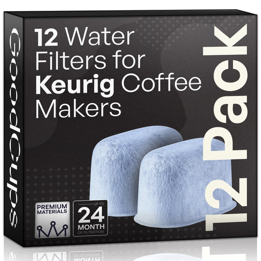 GoodCups 12 charcoal water filters for Keurig coffee makers, box and filters