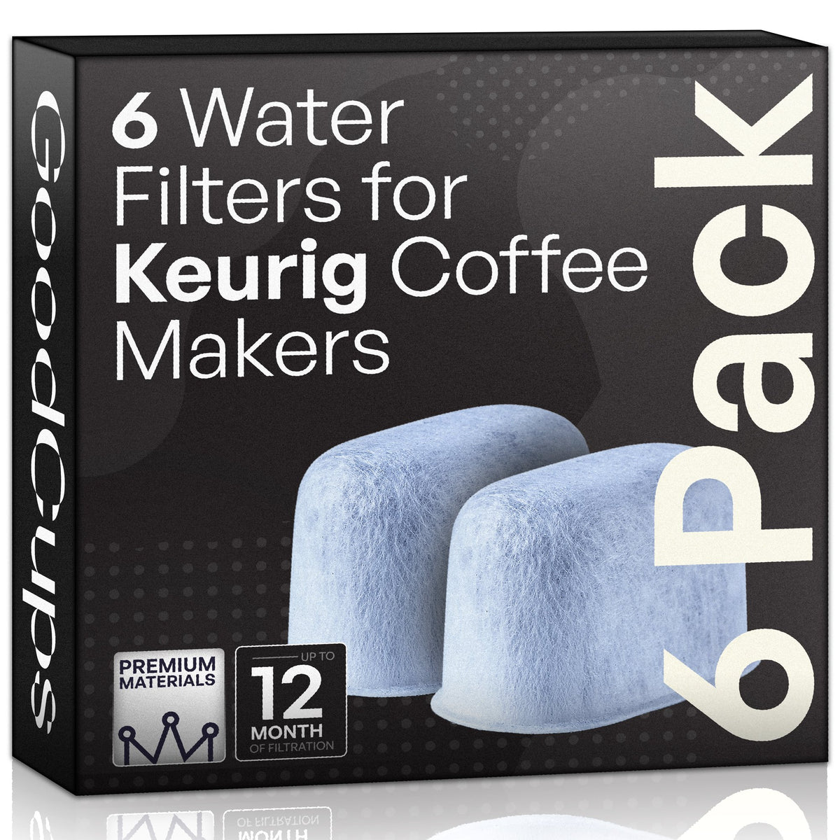 GoodCups 6 charcoal water filters for Keurig coffee makers, box and filters