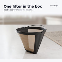 GoodCups reusable #4 cone coffee filter on a kitchen counter