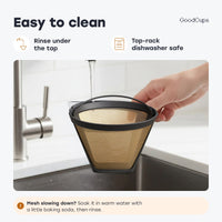 Easy to clean: rinse the reusable cone filter under the tap or wash it on the top rack of the dishwasher