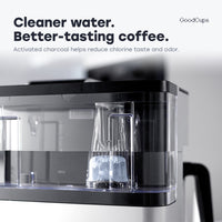 Short water filter holder with a charcoal filter inside a Keurig K-Duo water reservoir