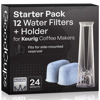 GoodCups starter pack: tall water filter holder and 12 charcoal filters for Keurig brewers with a side reservoir